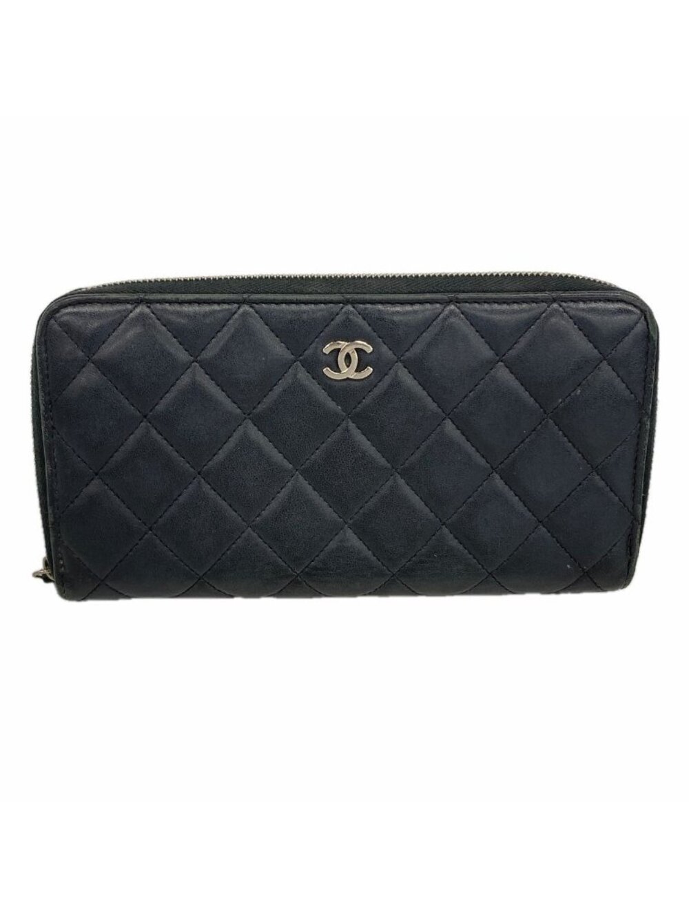 Chanel Wallet Quilted Lambskin Black Silver